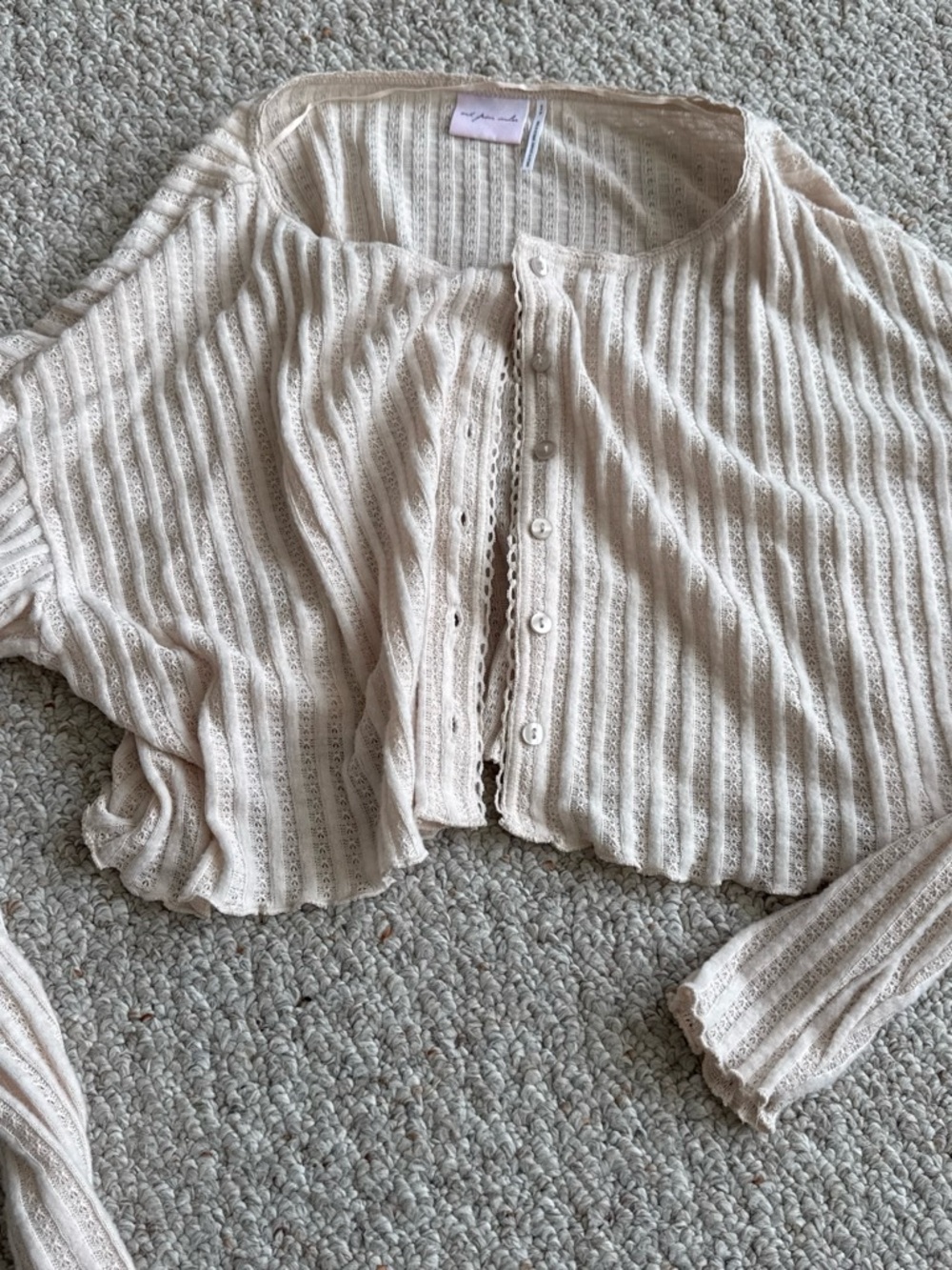 Urban Outfitters Cream Ribbed Button-Front Knit Top